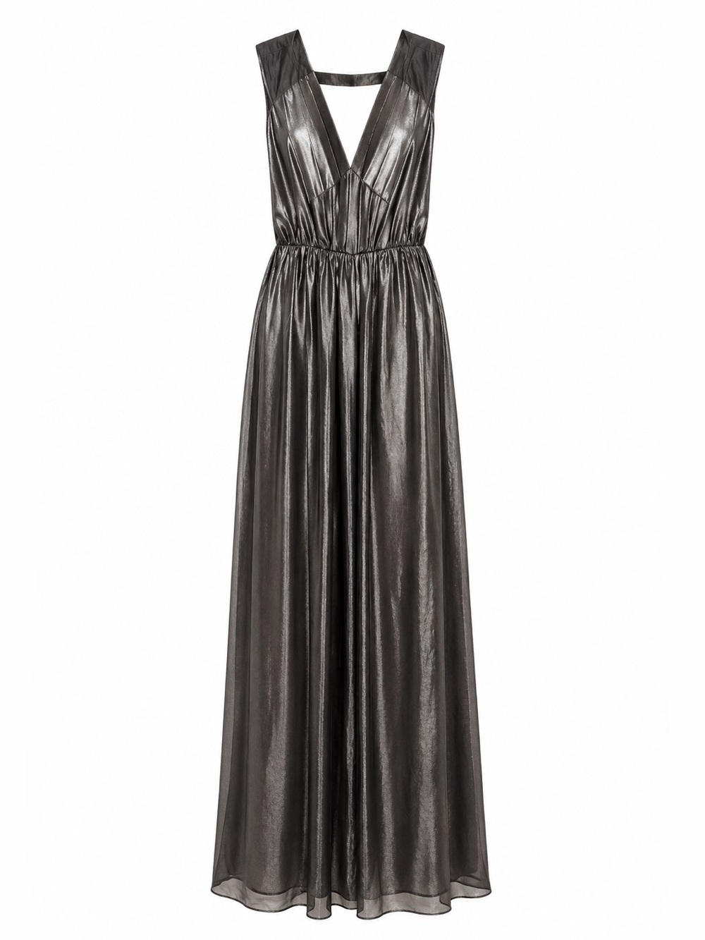 BCBGeneration Metallic Gunmetal V-Neck Maxi Dress